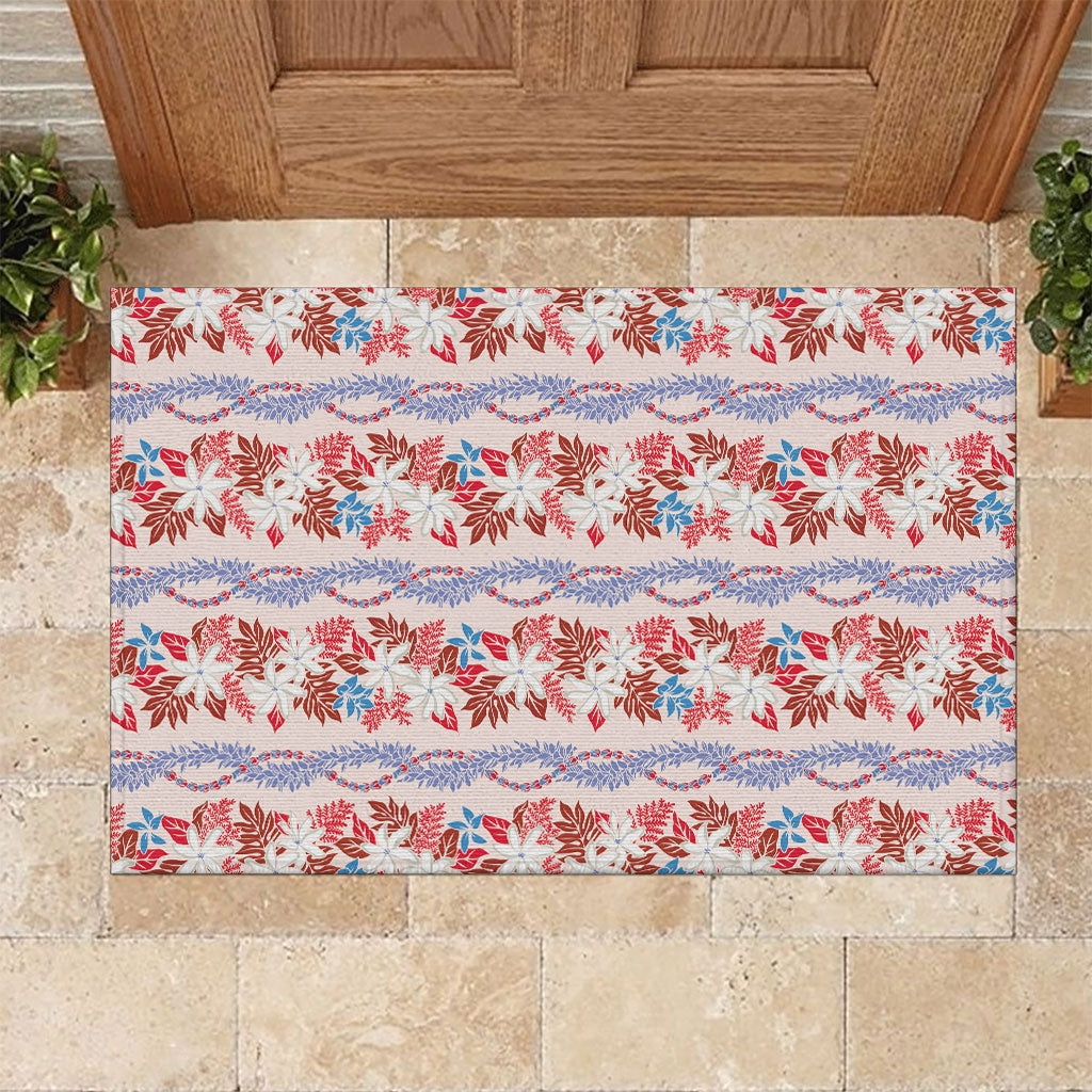 Monstera Tiare Plumeria Lei Pattern Rubber Doormat Red Version