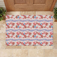 Monstera Tiare Plumeria Lei Pattern Rubber Doormat Red Version