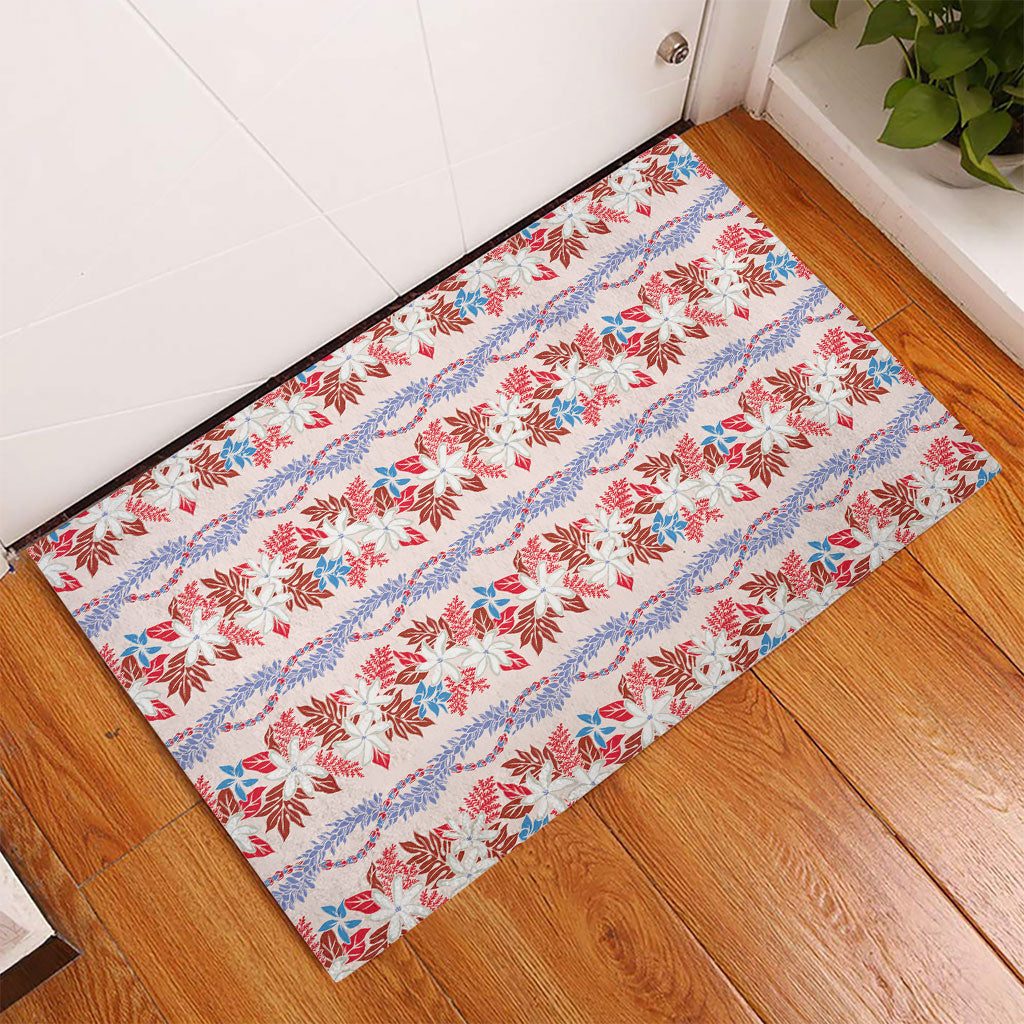 Monstera Tiare Plumeria Lei Pattern Rubber Doormat Red Version