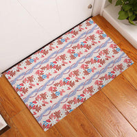 Monstera Tiare Plumeria Lei Pattern Rubber Doormat Red Version