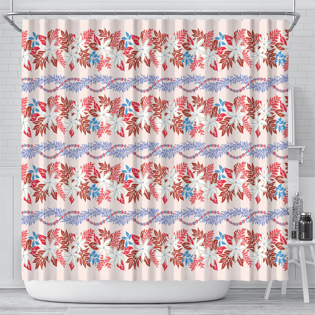 Monstera Tiare Plumeria Lei Pattern Shower Curtain Red Version