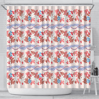 Monstera Tiare Plumeria Lei Pattern Shower Curtain Red Version