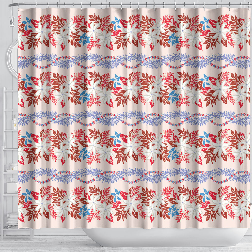 Monstera Tiare Plumeria Lei Pattern Shower Curtain Red Version