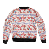 Monstera Tiare Plumeria Lei Pattern Sleeve Zip Bomber Jacket Red Version