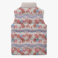 Monstera Tiare Plumeria Lei Pattern Sleeveless Puffer Jacket Red Version