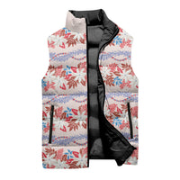 Monstera Tiare Plumeria Lei Pattern Sleeveless Puffer Jacket Red Version