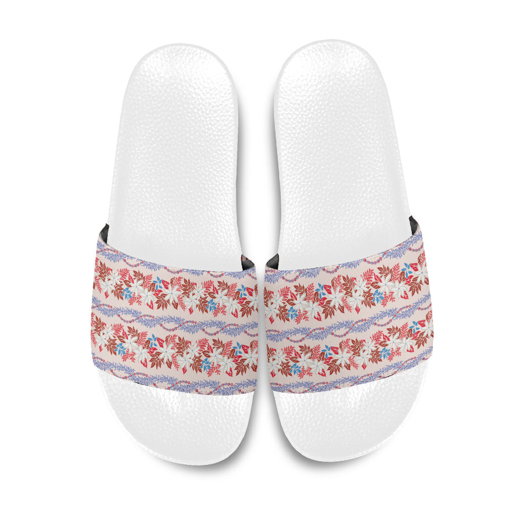 Monstera Tiare Plumeria Lei Pattern Slide Sandals Red Version