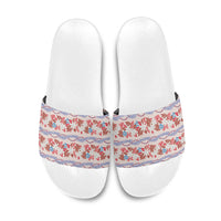 Monstera Tiare Plumeria Lei Pattern Slide Sandals Red Version