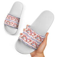 Monstera Tiare Plumeria Lei Pattern Slide Sandals Red Version
