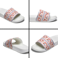 Monstera Tiare Plumeria Lei Pattern Slide Sandals Red Version