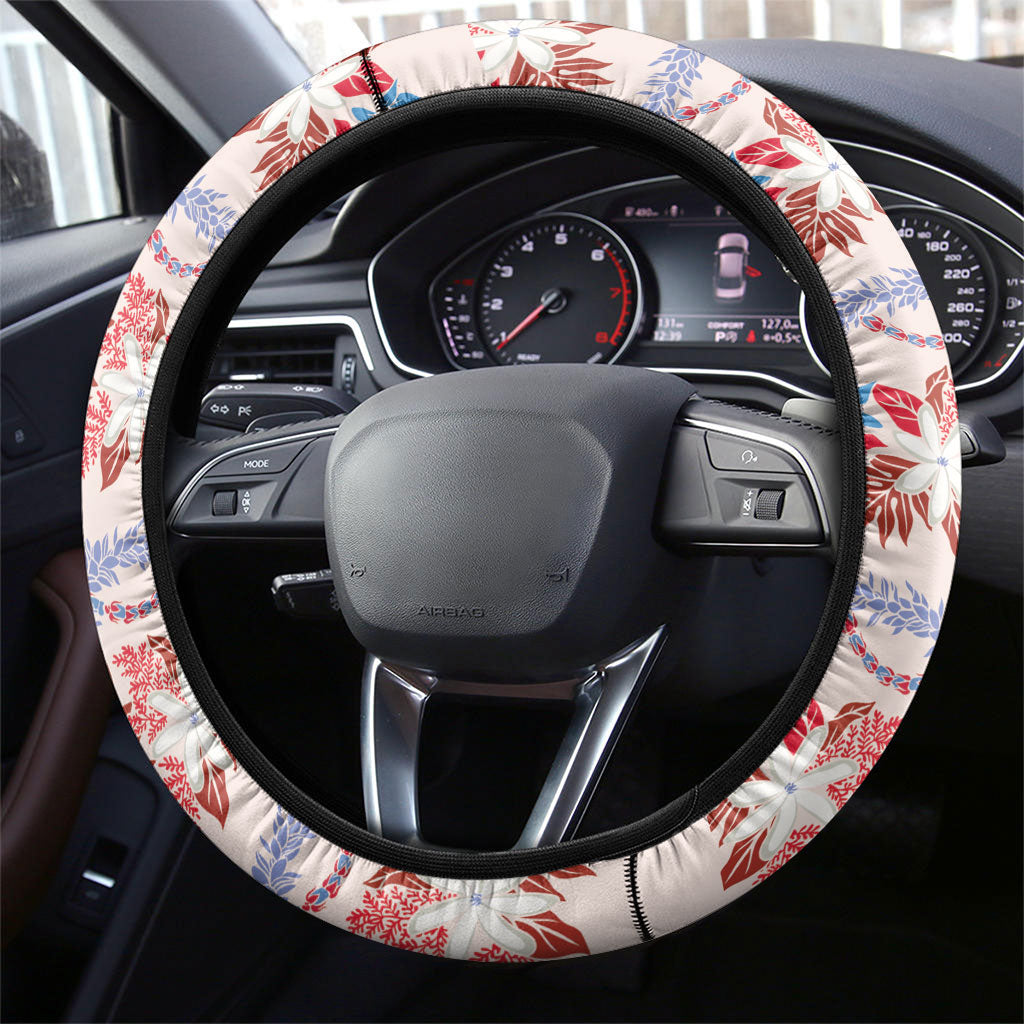 Monstera Tiare Plumeria Lei Pattern Steering Wheel Cover Red Version LT01 - Polynesian Pride