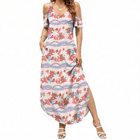 Monstera Tiare Plumeria Lei Pattern Summer Maxi Dress Red Version