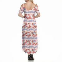 Monstera Tiare Plumeria Lei Pattern Summer Maxi Dress Red Version