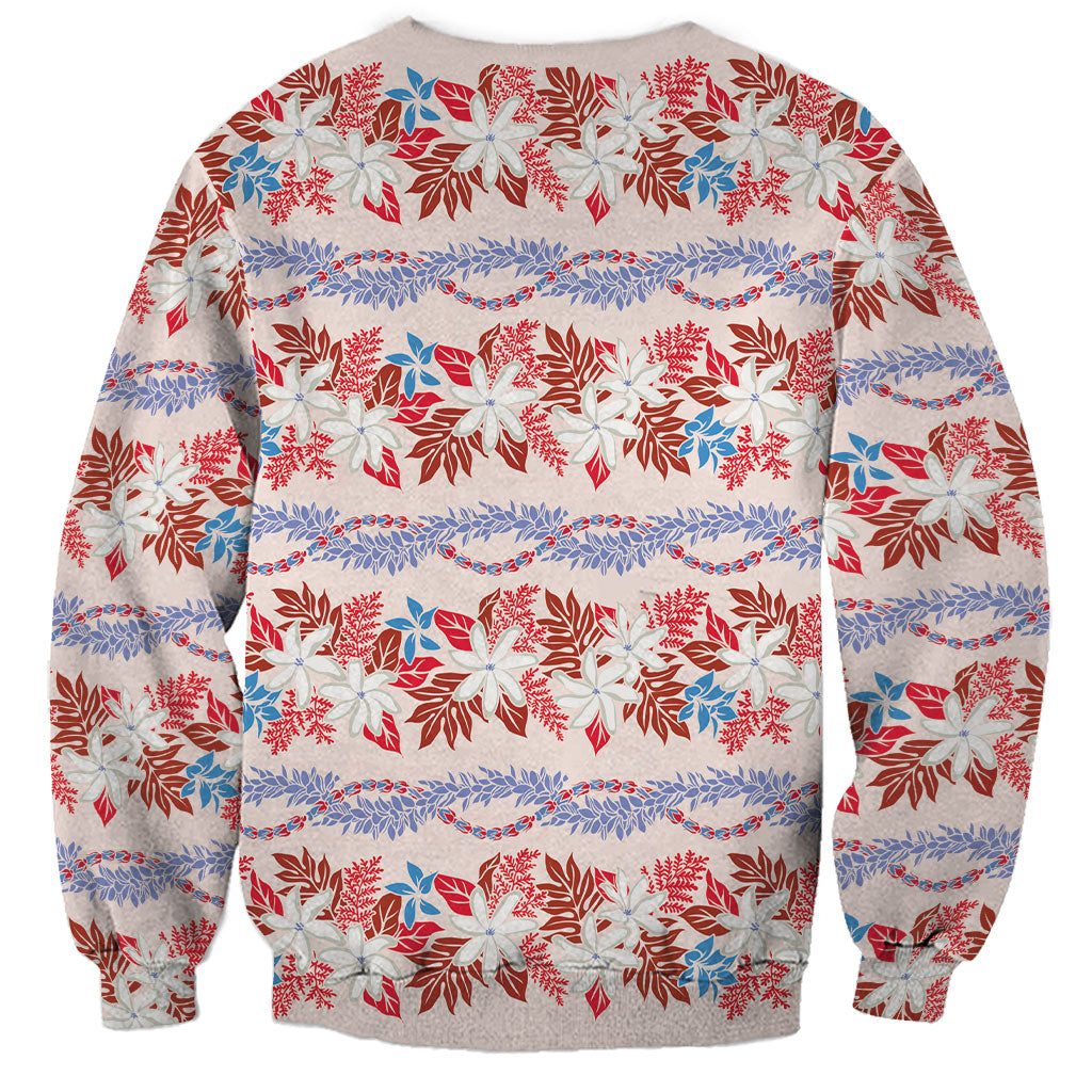 Monstera Tiare Plumeria Lei Pattern Sweatshirt Red Version