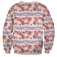 Monstera Tiare Plumeria Lei Pattern Sweatshirt Red Version
