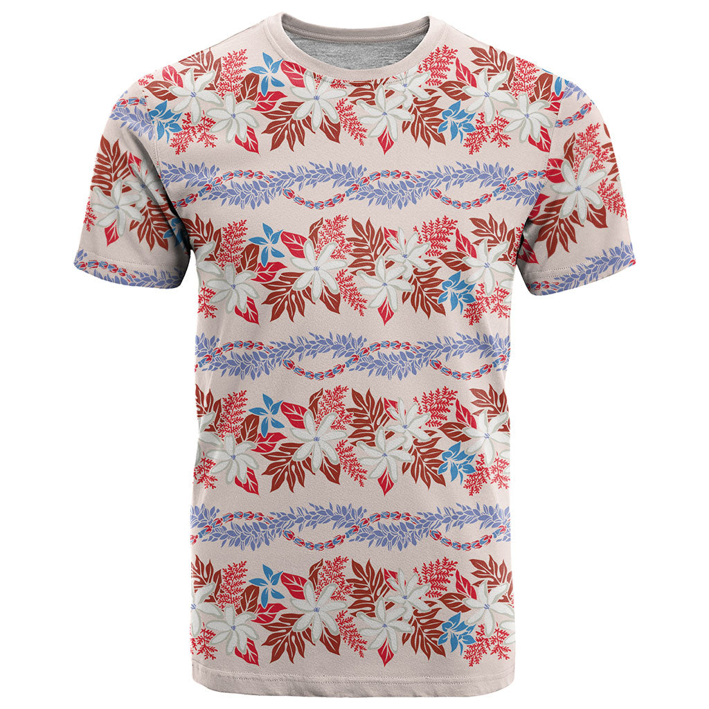 Monstera Tiare Plumeria Lei Pattern T Shirt Red Version