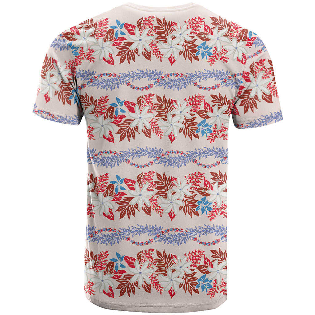 Monstera Tiare Plumeria Lei Pattern T Shirt Red Version