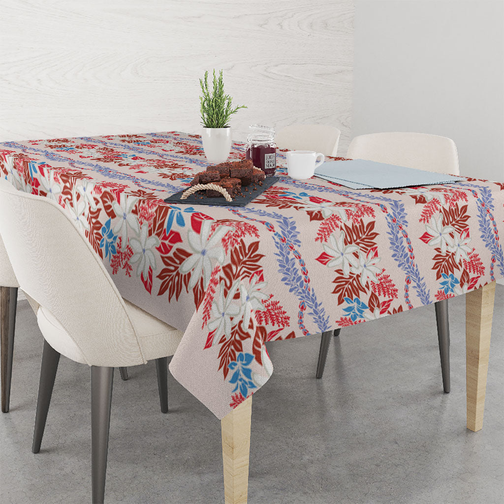 Monstera Tiare Plumeria Lei Pattern Tablecloth Red Version LT01 - Polynesian Pride