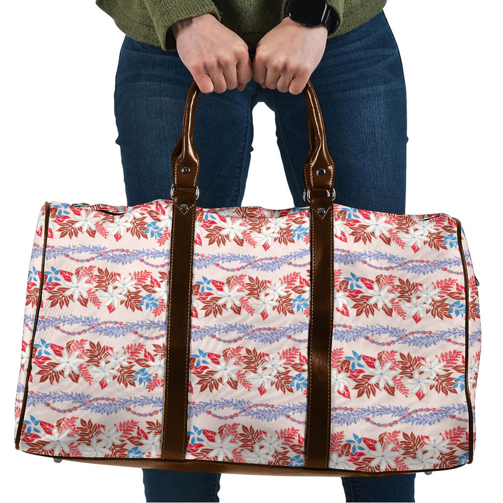 Monstera Tiare Plumeria Lei Pattern Travel Bag Red Version
