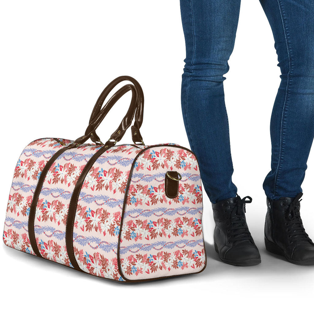 Monstera Tiare Plumeria Lei Pattern Travel Bag Red Version