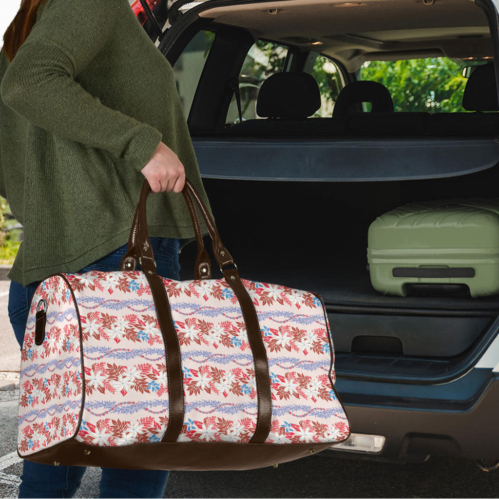 Monstera Tiare Plumeria Lei Pattern Travel Bag Red Version