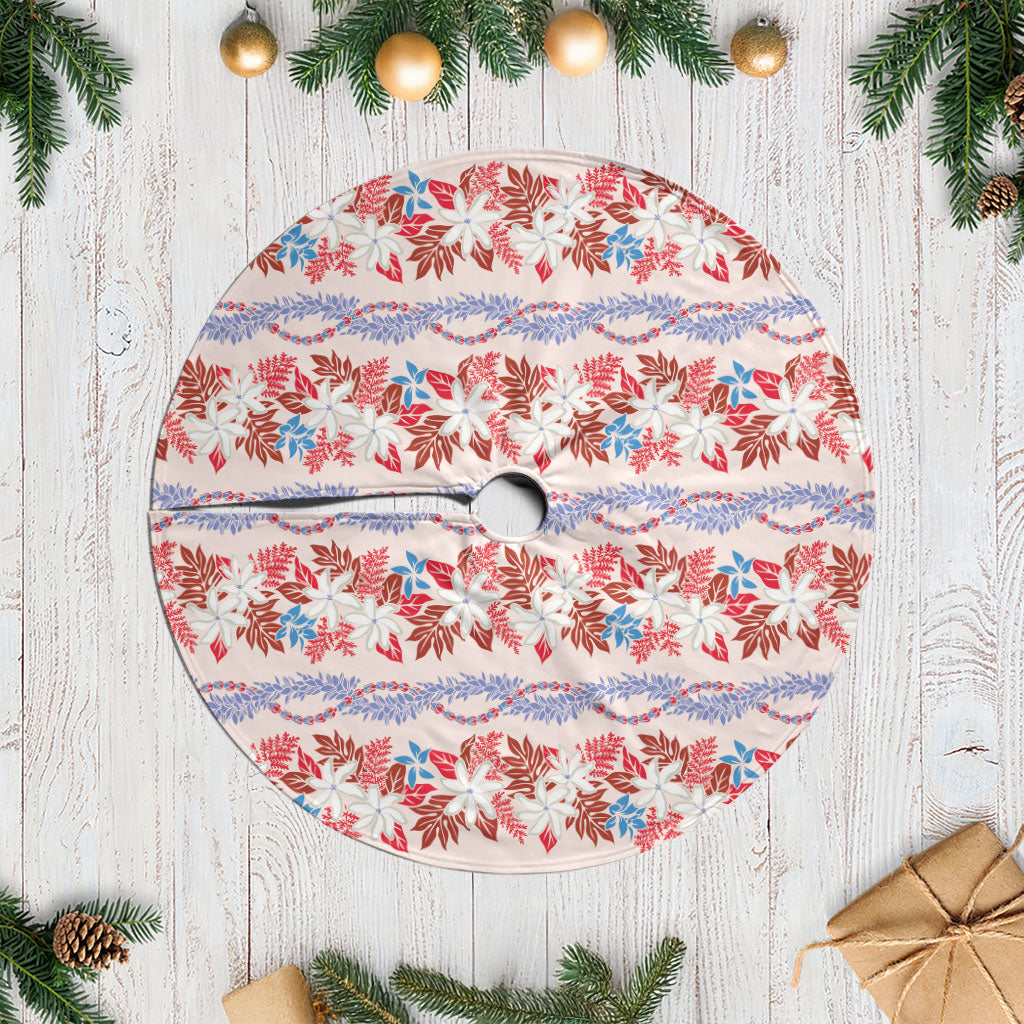 Monstera Tiare Plumeria Lei Pattern Tree Skirt Red Version