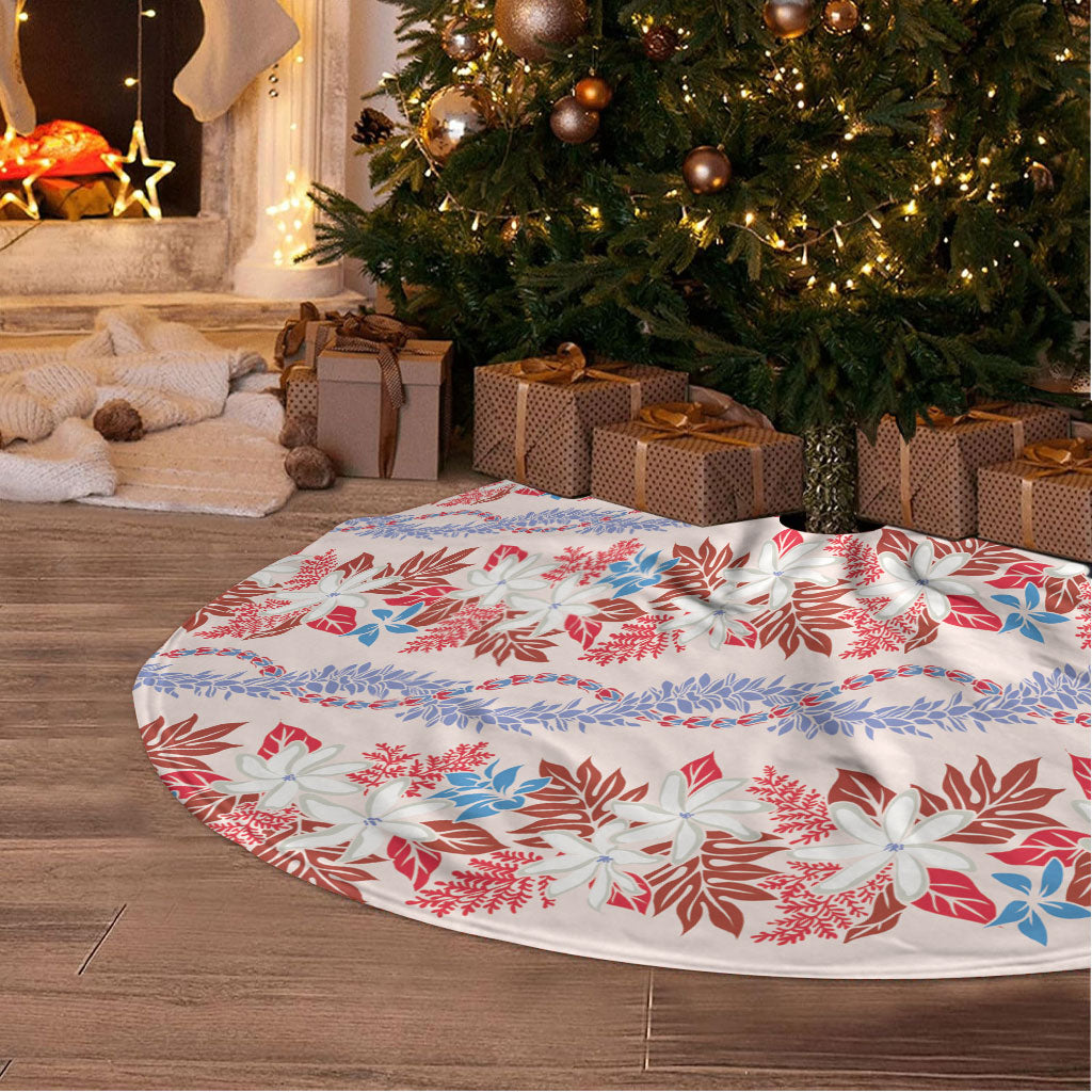 Monstera Tiare Plumeria Lei Pattern Tree Skirt Red Version