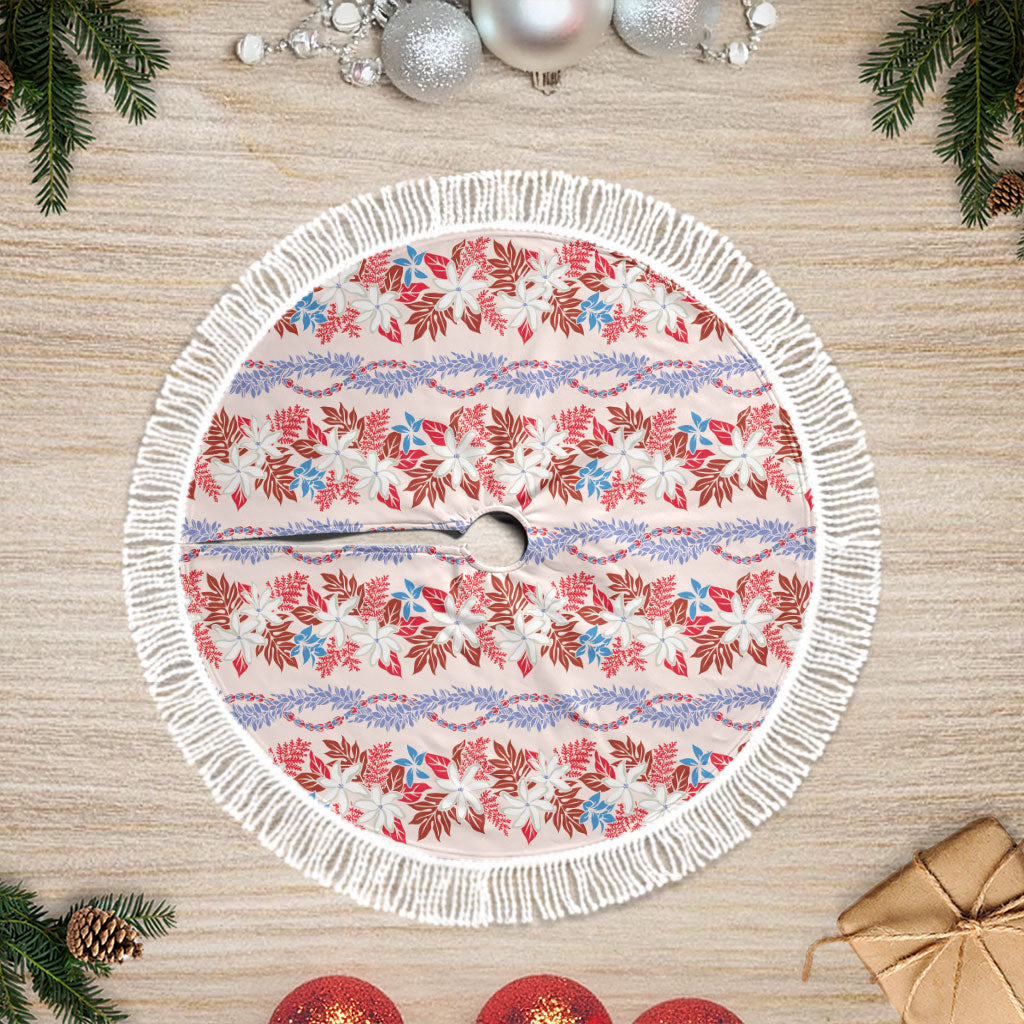 Monstera Tiare Plumeria Lei Pattern Tree Skirt Red Version