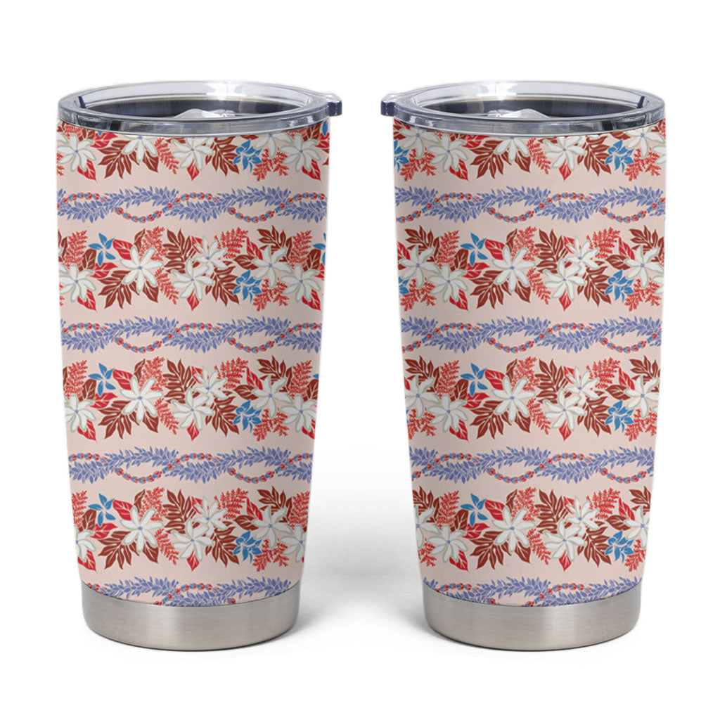 Monstera Tiare Plumeria Lei Pattern Tumbler Cup Red Version LT01 Red - Polynesian Pride