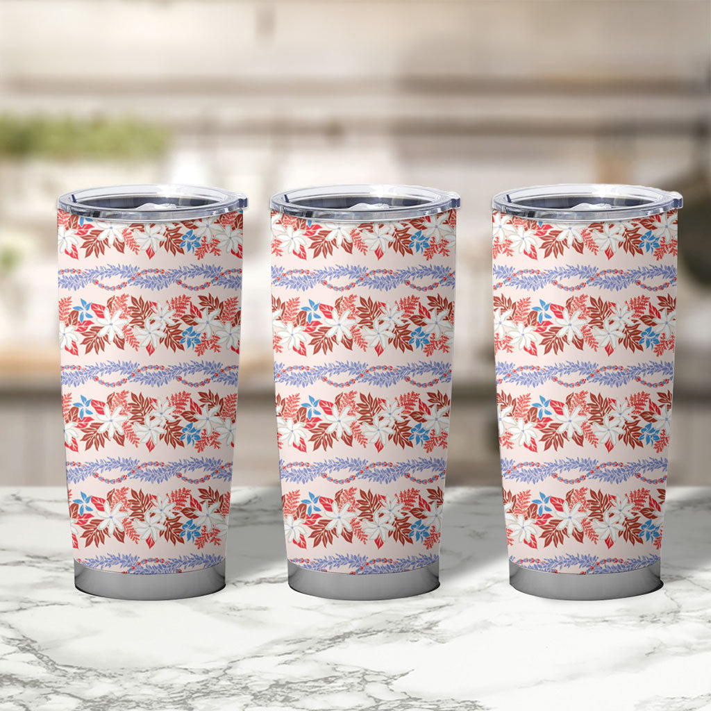 Monstera Tiare Plumeria Lei Pattern Tumbler Cup Red Version LT01 - Polynesian Pride