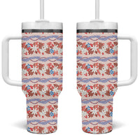 Monstera Tiare Plumeria Lei Pattern Tumbler With Handle Red Version