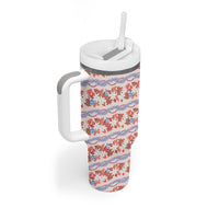 Monstera Tiare Plumeria Lei Pattern Tumbler With Handle Red Version