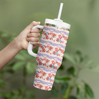 Monstera Tiare Plumeria Lei Pattern Tumbler With Handle Red Version