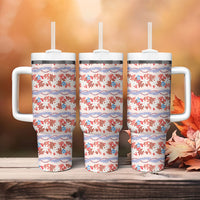 Monstera Tiare Plumeria Lei Pattern Tumbler With Handle Red Version