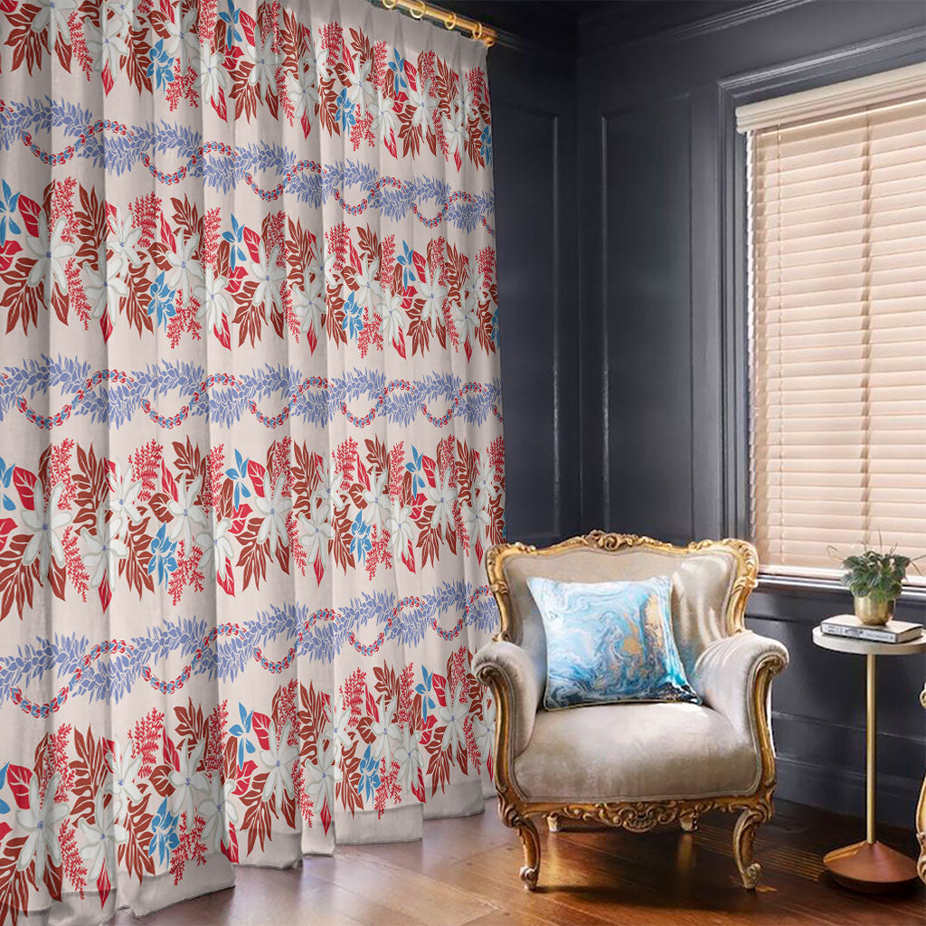 Monstera Tiare Plumeria Lei Pattern Window Curtain Red Version