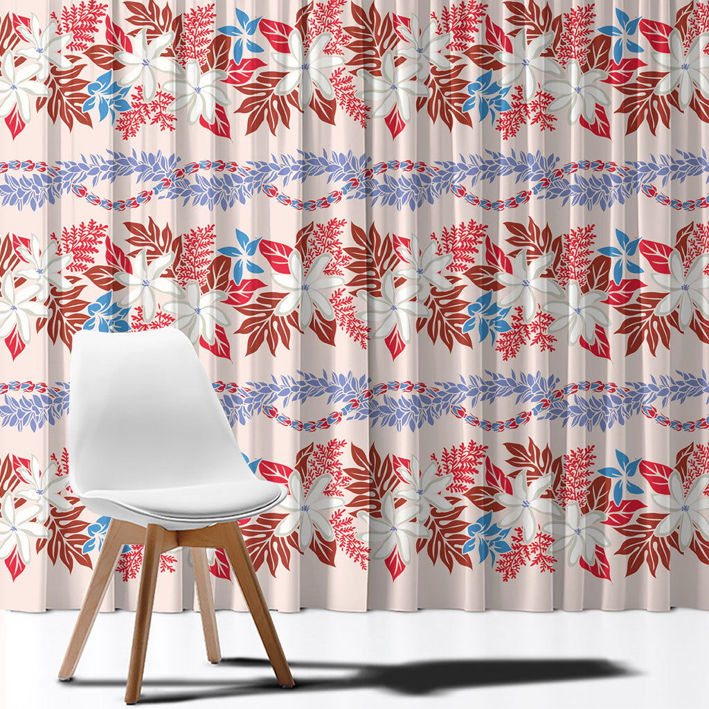 Monstera Tiare Plumeria Lei Pattern Window Curtain Red Version