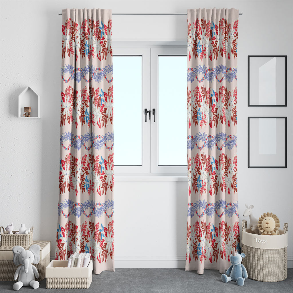 Monstera Tiare Plumeria Lei Pattern Window Curtain Red Version