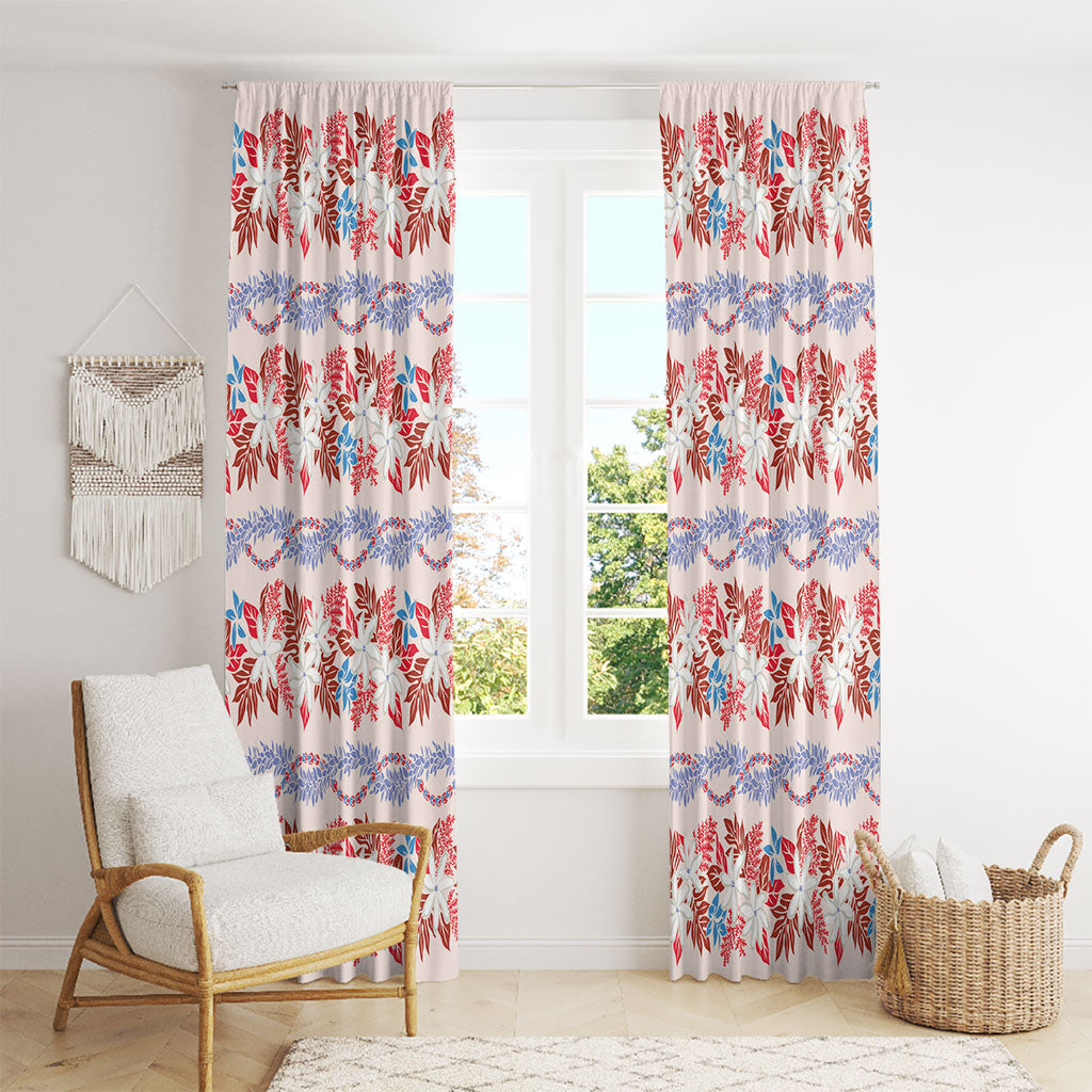 Monstera Tiare Plumeria Lei Pattern Window Curtain Red Version