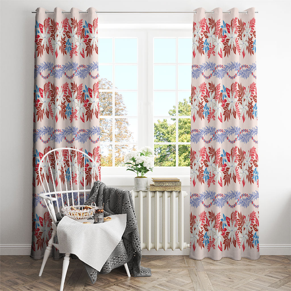Monstera Tiare Plumeria Lei Pattern Window Curtain Red Version
