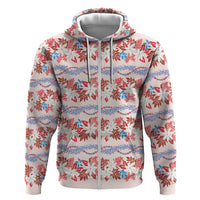 Monstera Tiare Plumeria Lei Pattern Zip Hoodie Red Version LT01 Zip Hoodie Red - Polynesian Pride