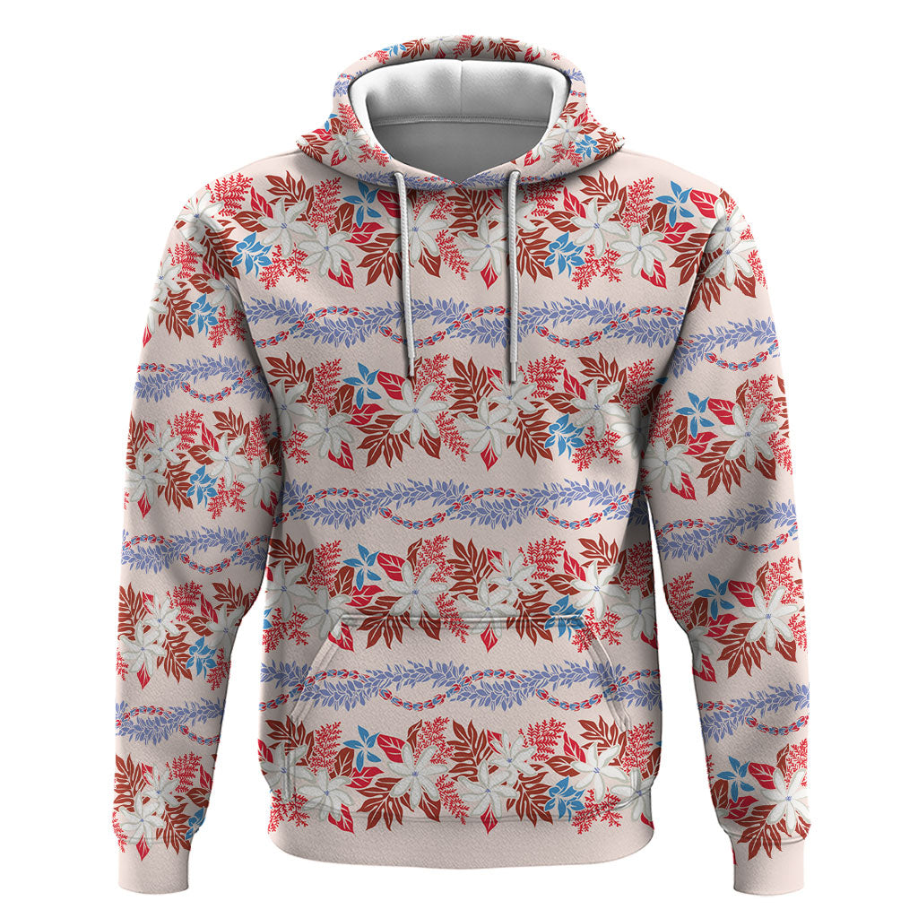 Monstera Tiare Plumeria Lei Pattern Zip Hoodie Red Version LT01 Pullover Hoodie Red - Polynesian Pride