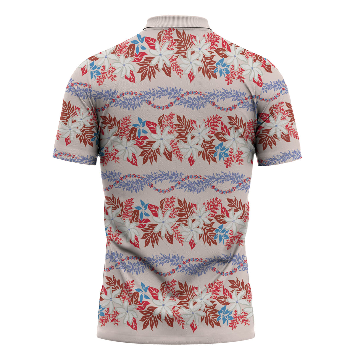 Monstera Tiare Plumeria Lei Pattern Zipper Polo Shirt Red Version