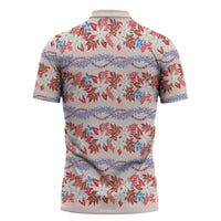 Monstera Tiare Plumeria Lei Pattern Zipper Polo Shirt Red Version