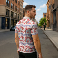 Monstera Tiare Plumeria Lei Pattern Zipper Polo Shirt Red Version
