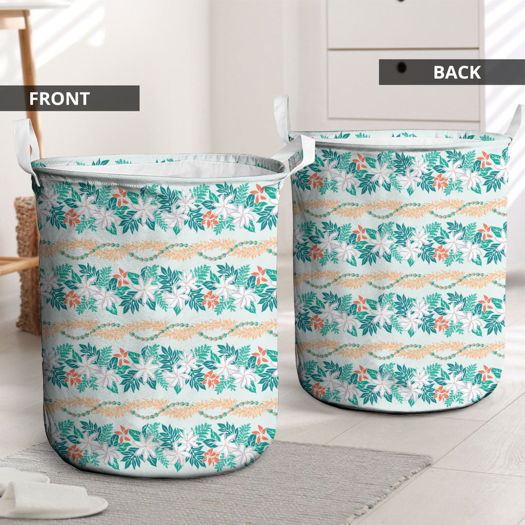 Monstera Tiare Plumeria Lei Pattern Laundry Basket Teal Version LT01 - Polynesian Pride