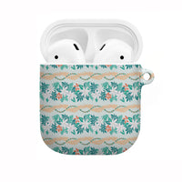 Monstera Tiare Plumeria Lei Pattern AirPods Case Teal Version