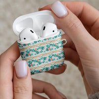 Monstera Tiare Plumeria Lei Pattern AirPods Case Teal Version