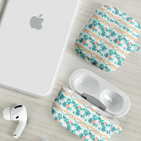 Monstera Tiare Plumeria Lei Pattern AirPods Case Teal Version