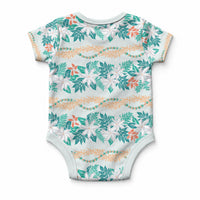 Monstera Tiare Plumeria Lei Pattern Baby Onesie Teal Version