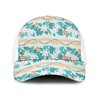 Monstera Tiare Plumeria Lei Pattern Baseball Net Cap Teal Version